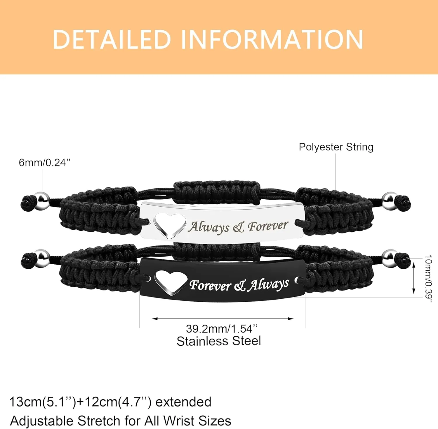 1 Pair Hademade Braided Braceletsfor Couples, Bracelets for Men Women Engraved with I Love You 3000, God Gave Me You, His Crazy Her Weirdo, Birthday Valentine's Day Gift for Lady s Y860