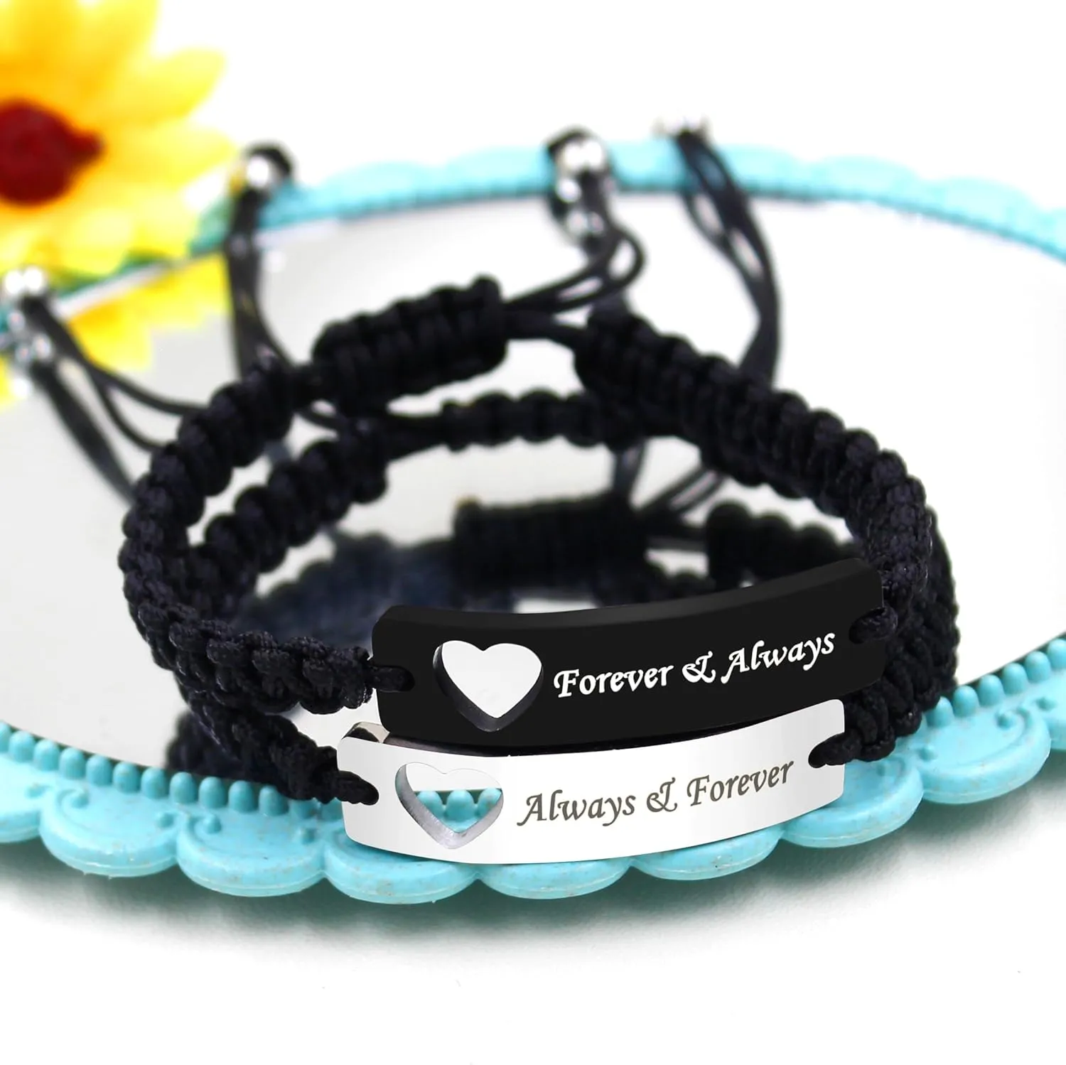 1 Pair Hademade Braided Braceletsfor Couples, Bracelets for Men Women Engraved with I Love You 3000, God Gave Me You, His Crazy Her Weirdo, Birthday Valentine's Day Gift for Lady s Y860