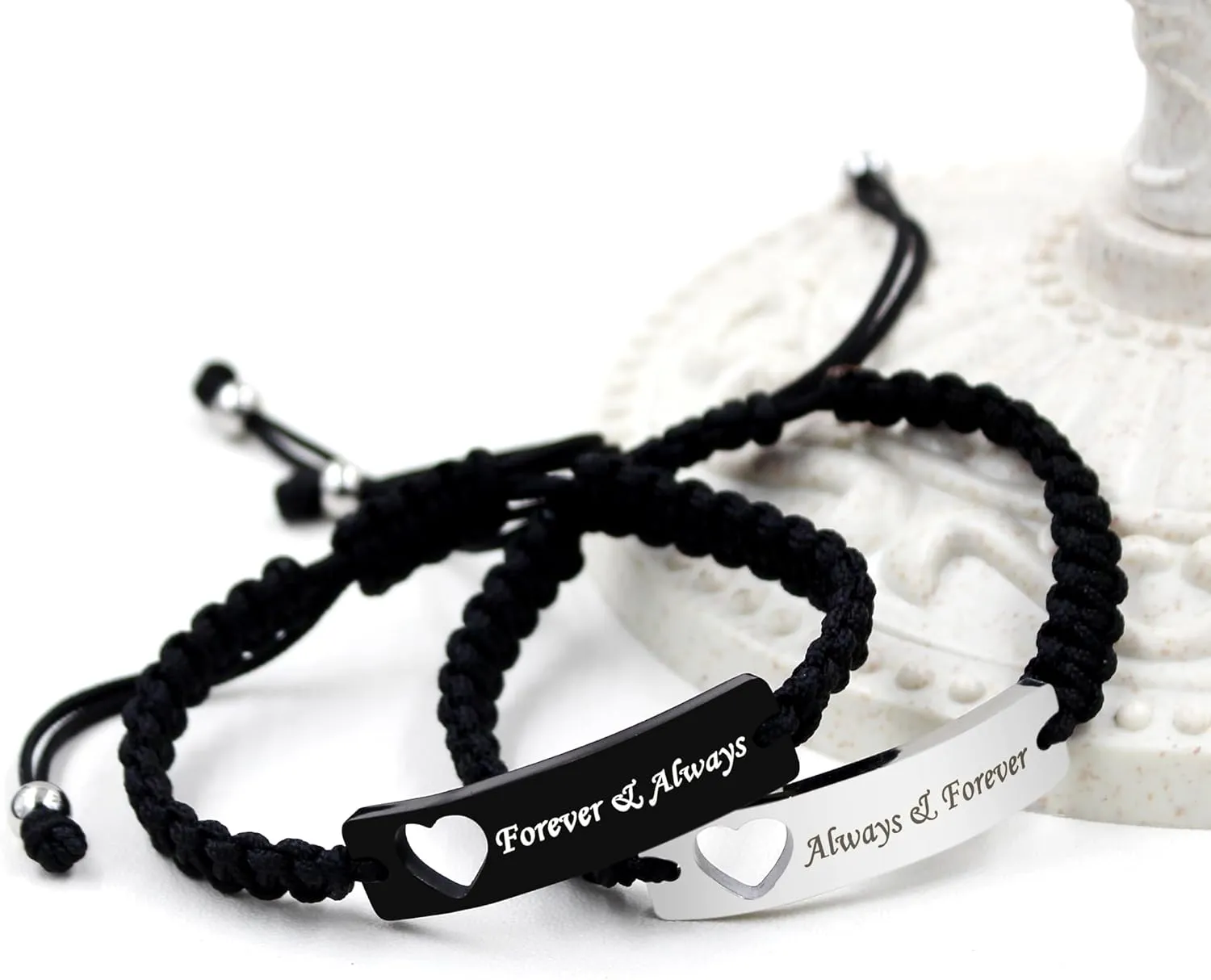 1 Pair Hademade Braided Braceletsfor Couples, Bracelets for Men Women Engraved with I Love You 3000, God Gave Me You, His Crazy Her Weirdo, Birthday Valentine's Day Gift for Lady s Y860