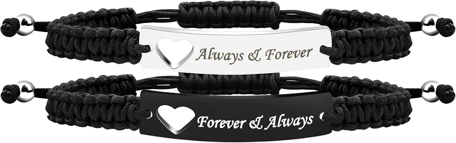 1 Pair Hademade Braided Braceletsfor Couples, Bracelets for Men Women Engraved with I Love You 3000, God Gave Me You, His Crazy Her Weirdo, Birthday Valentine's Day Gift for Lady s Y860