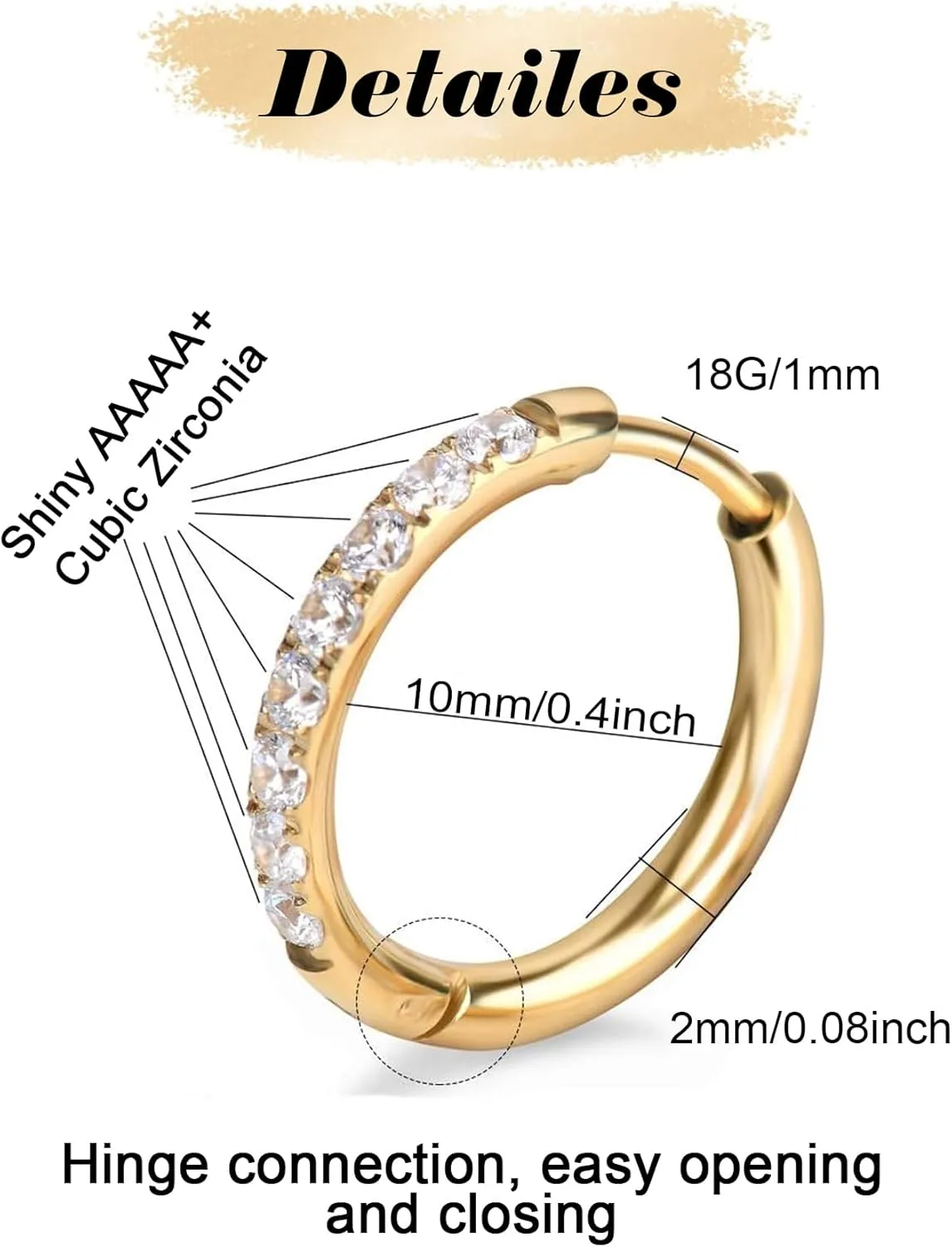1 Pair Small Hoop Earrings for Women Men,316L Surgical Steel Hinge Huggie Hoop Earrings fit Cartilage, Helix, Tragus, Sung, Earlobe Lightweight Hypoallergenic Earrings