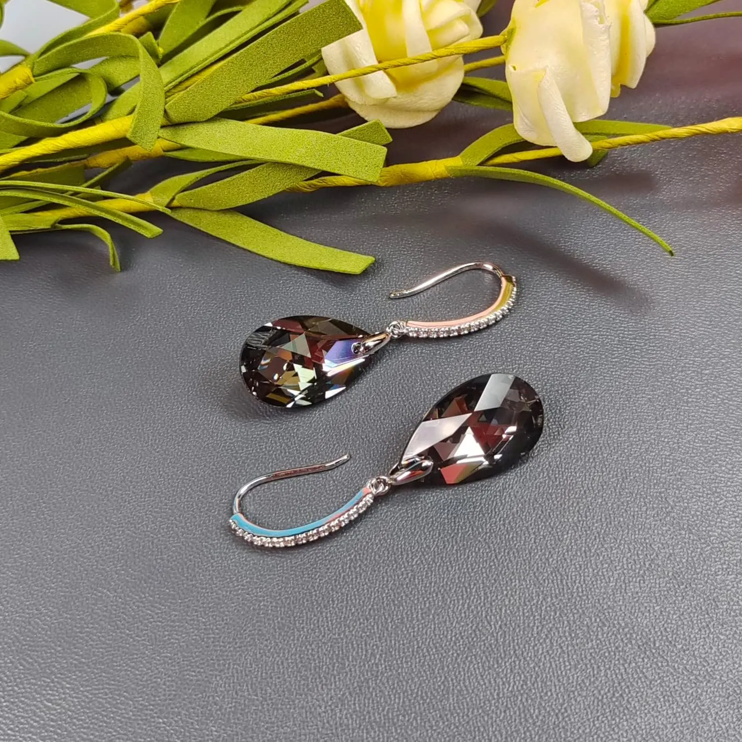 12 Colors Big Austrian Crystal Teardrop Zircon Fish Hook Dangle Earrings for Women 18K White Gold Plated Hypoallergenic Jewelry Gifts For Christmas Mothers Day