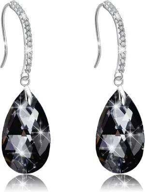 12 Colors Big Austrian Crystal Teardrop Zircon Fish Hook Dangle Earrings for Women 18K White Gold Plated Hypoallergenic Jewelry Gifts For Christmas Mothers Day