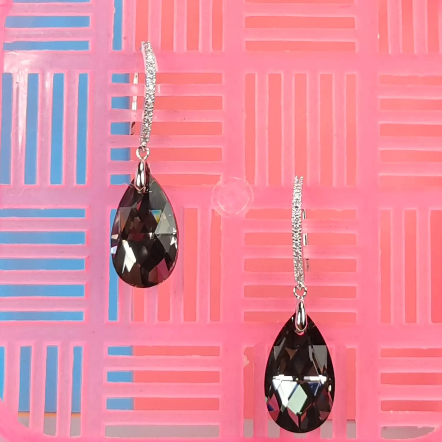 12 Colors Big Austrian Crystal Teardrop Zircon Fish Hook Dangle Earrings for Women 18K White Gold Plated Hypoallergenic Jewelry Gifts For Christmas Mothers Day