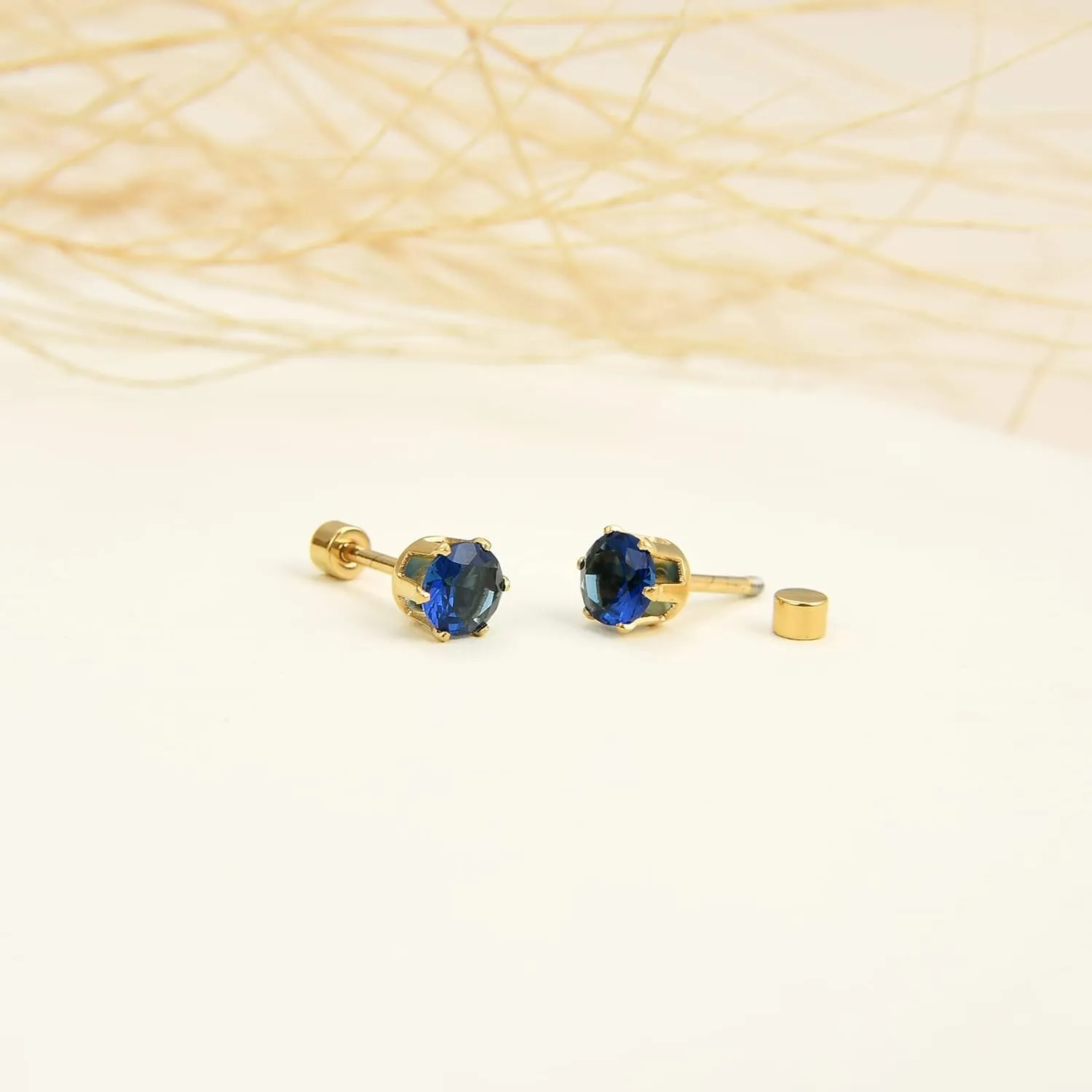 12 Pairs 18K Gold Plated Surgical Stainless Steel Stud Earrings, Flat Back Screw Back Cubic Zirconia Stud Earrings for Women, Silver CZ Brithstone Stud Earrings Set
