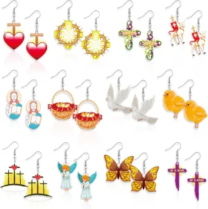 12 Pairs Easter Earrings for Women Acrylic Wooden Bunny Rabbit Earrings Easter Eggs Drop Dangle Earrings for Women Jewelry Gift