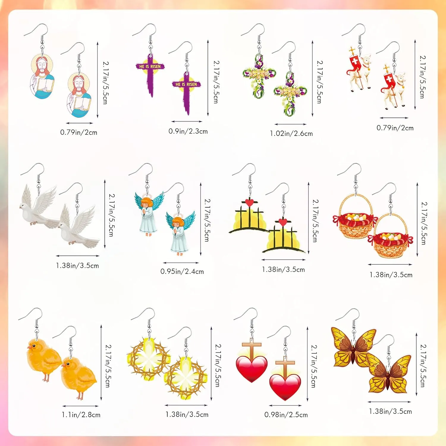 12 Pairs Easter Earrings for Women Acrylic Wooden Bunny Rabbit Earrings Easter Eggs Drop Dangle Earrings for Women Jewelry Gift