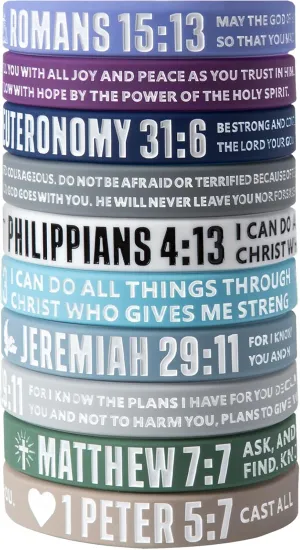 12-Piece Bible Verse Bracelets - Christian Scripture Silicone Wristbands for Men & Women (Fresh Colors)