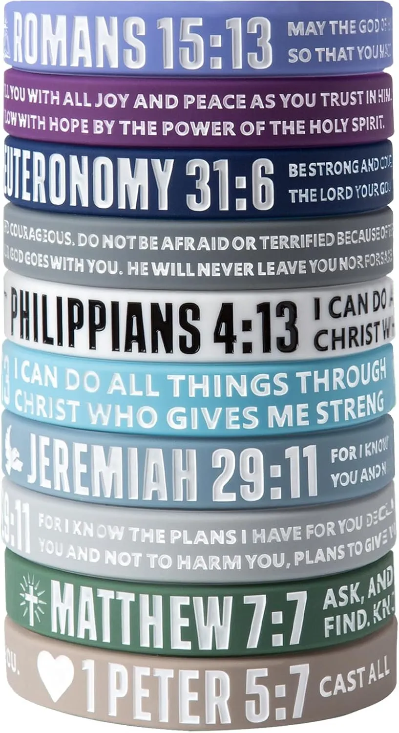 12-Piece Bible Verse Bracelets - Christian Scripture Silicone Wristbands for Men & Women (Fresh Colors)