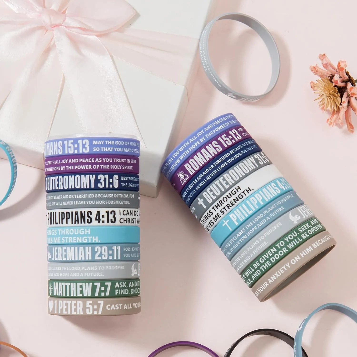 12-Piece Bible Verse Bracelets - Christian Scripture Silicone Wristbands for Men & Women (Fresh Colors)