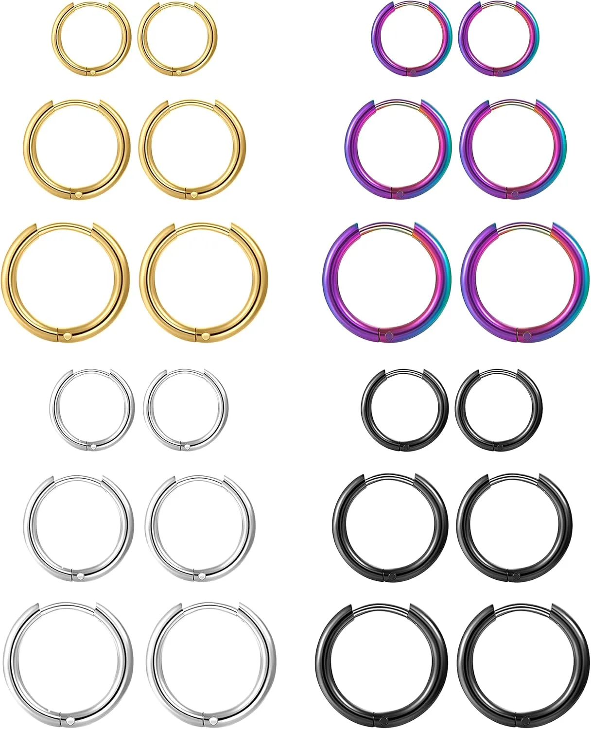 12Pairs Unisex Surgical Stainless Steel Small Hoop Earrings Set for Cartilage Helix 2nd 3rd Hole Piercing Hypoallergenic