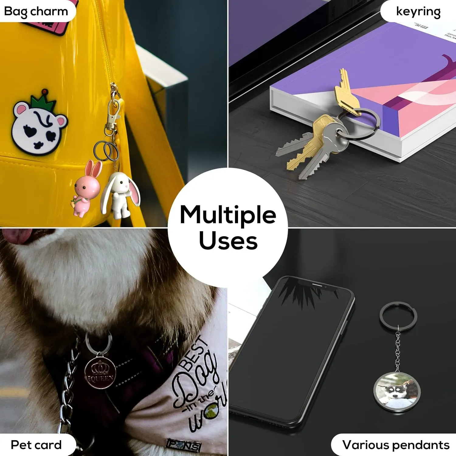 12pcs Metal Flat Key Rings, 1 inch Thick Round Split Keyring for Car Office Home DIY Keychains