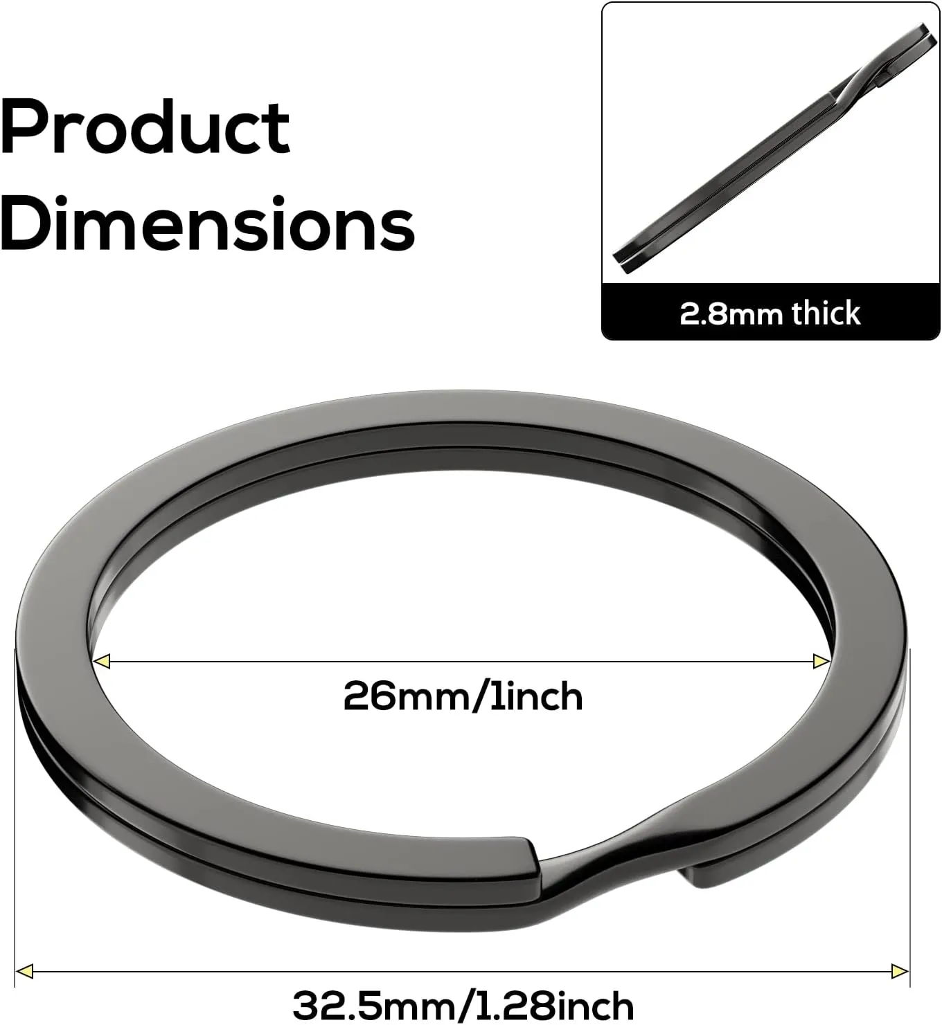 12pcs Metal Flat Key Rings, 1 inch Thick Round Split Keyring for Car Office Home DIY Keychains