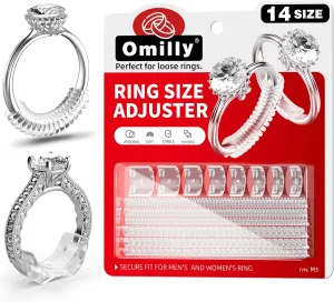 14 Sizes Ring Sizer Adjuster for Loose Rings,Omilly Silicone Ring Guards Invisible Ring Spacers Fitter, Transparent Ring Resizer Tightener for Women and Men