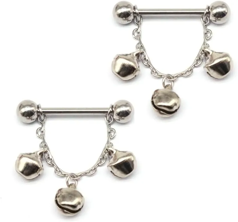 14G Jingle Bell Nipple Ring for Women Stainless Steel Tassel Chain Dangle Balls Nipple Shield Barbell Ring Nipplerings Body Piercing Jewelry