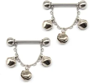 14G Jingle Bell Nipple Ring for Women Stainless Steel Tassel Chain Dangle Balls Nipple Shield Barbell Ring Nipplerings Body Piercing Jewelry