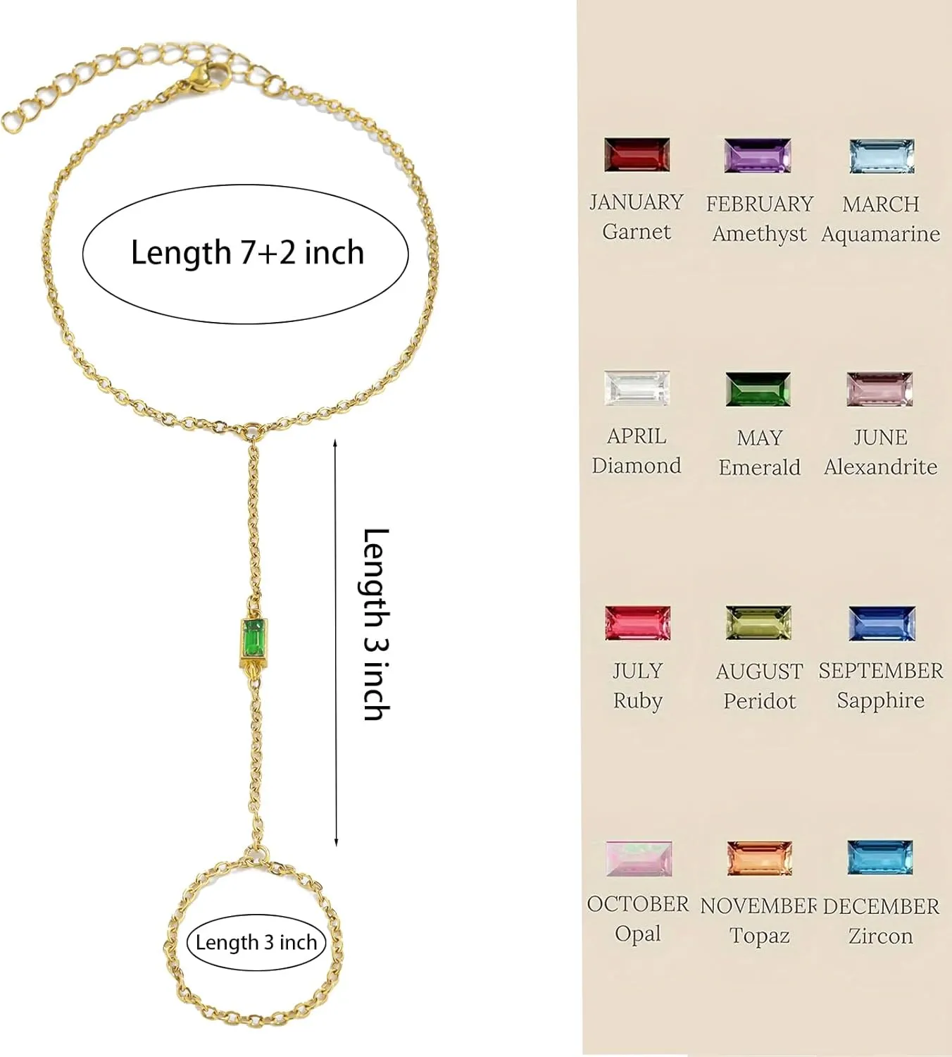 14K Gold Hand Chain Bracelet for Women, Birthstone Ring Bracelet Hand ChainTrendy Dainty Non Tarnish Jewelry Birthday Gift for Women