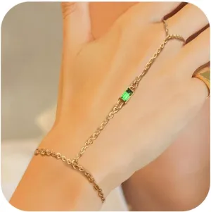 14K Gold Hand Chain Bracelet for Women, Birthstone Ring Bracelet Hand ChainTrendy Dainty Non Tarnish Jewelry Birthday Gift for Women