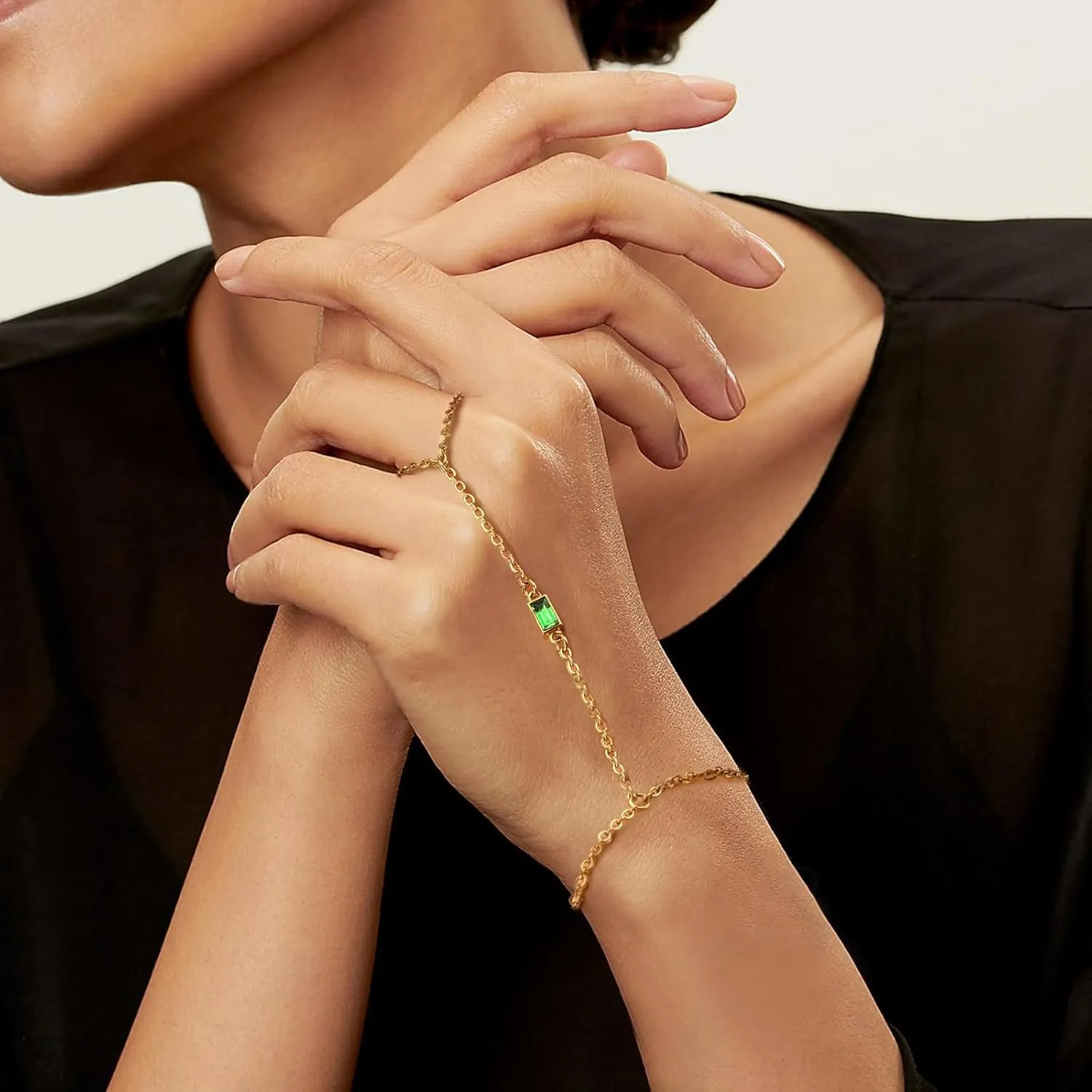 14K Gold Hand Chain Bracelet for Women, Birthstone Ring Bracelet Hand ChainTrendy Dainty Non Tarnish Jewelry Birthday Gift for Women