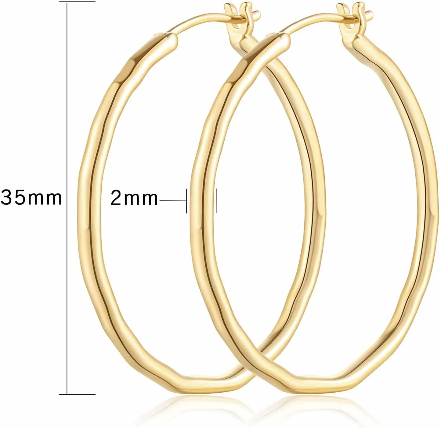 14K Gold Hoop Earrings for Women 14K Gold Hoop Earrings Twist Round Large Hoops Earring for Womens Earring 35mm