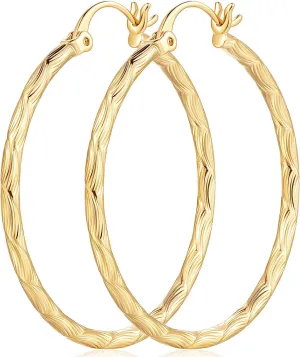 14K Gold Hoop Earrings - Large Hoop Earrings for Women - Hypoallergenic Gold Jewelry (35mm*2mm)