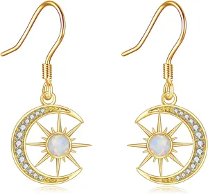 14K Gold Moon Earrings Yellow Gold Star and Moon DangLE Earrings Fine Gold Star Dangles Jewelry Gifts for Women Girls