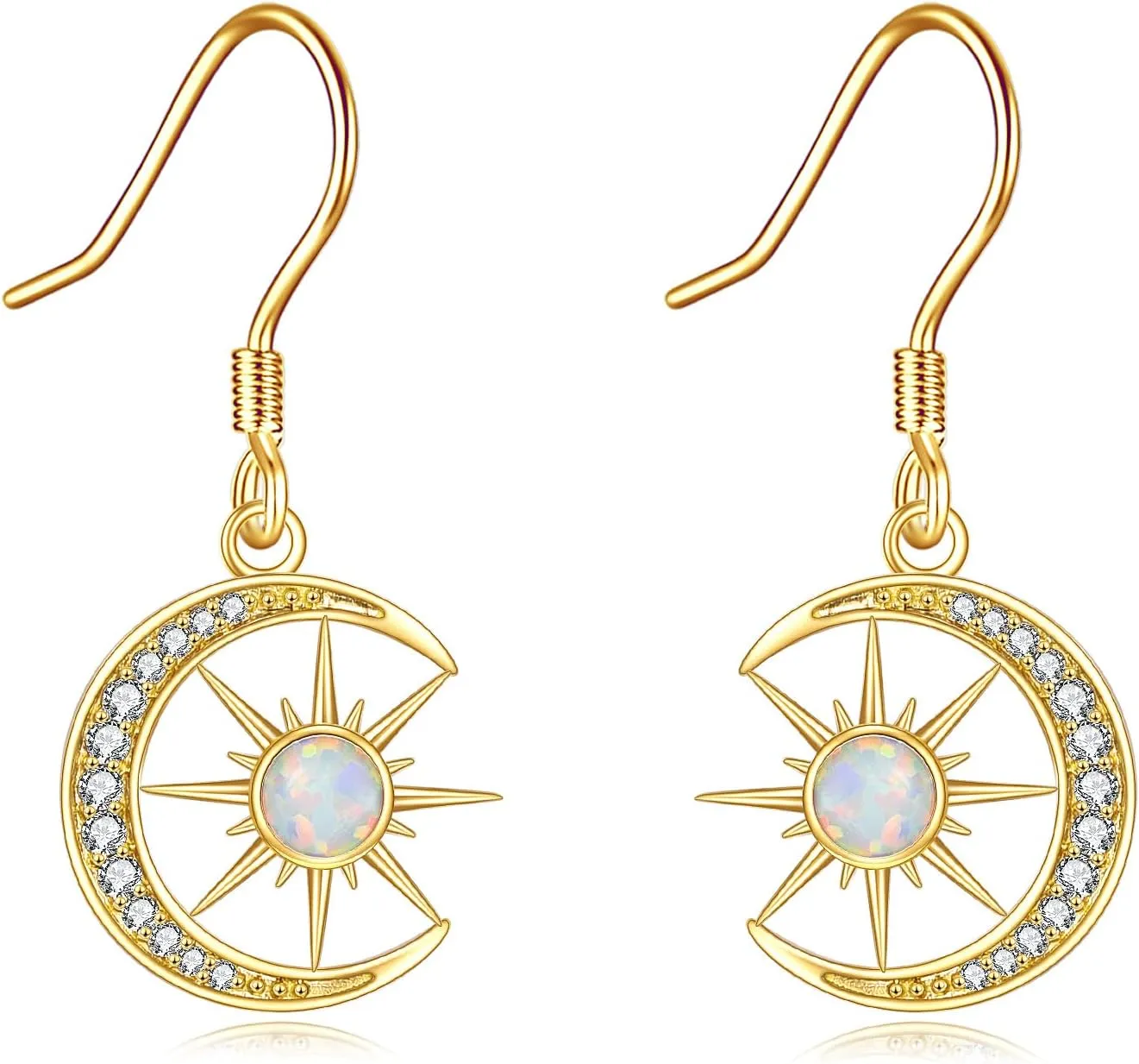 14K Gold Moon Earrings Yellow Gold Star and Moon DangLE Earrings Fine Gold Star Dangles Jewelry Gifts for Women Girls