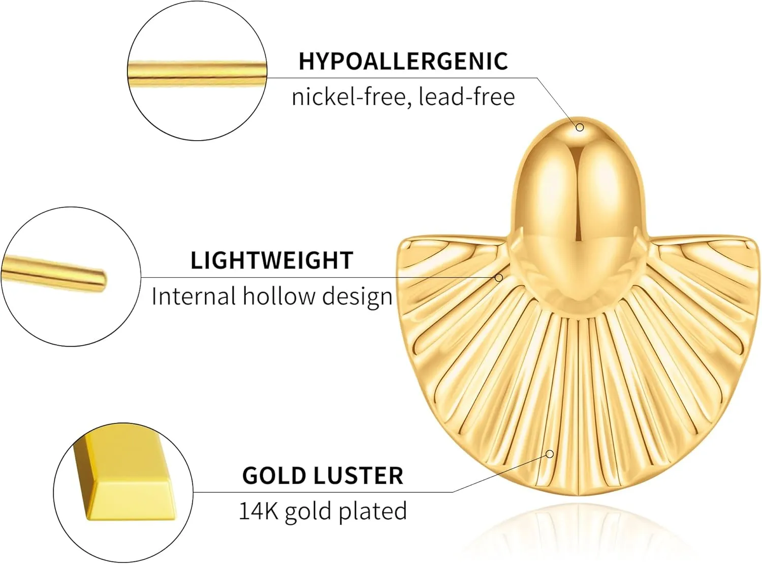 14K Gold Plated Chunky Gold Hoop Earrings, Lightweight Hollow Open Teardrop Earring Trendy Jewelry Gifts for Women, Hypoallergenic