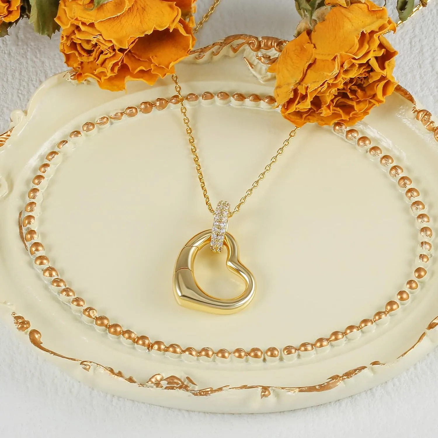 14K Gold Plated Cubic Zirconia Heart Necklace Dainty Love Pendant Necklaces for Women 18inchsJewelry gifts for women