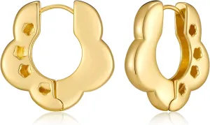 14k Gold Plated Flower Huggie Hoop Earrings for Women Small Geometric Chunky Gold Hoop Earrings for Women