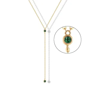 14k Gold Plated Green Emerald Lariat Y Necklaces for Women, Handmade Christmas Gifts for Women Girls Mom Sister Grandma Friends, Birthday Valentines Gifts for Her