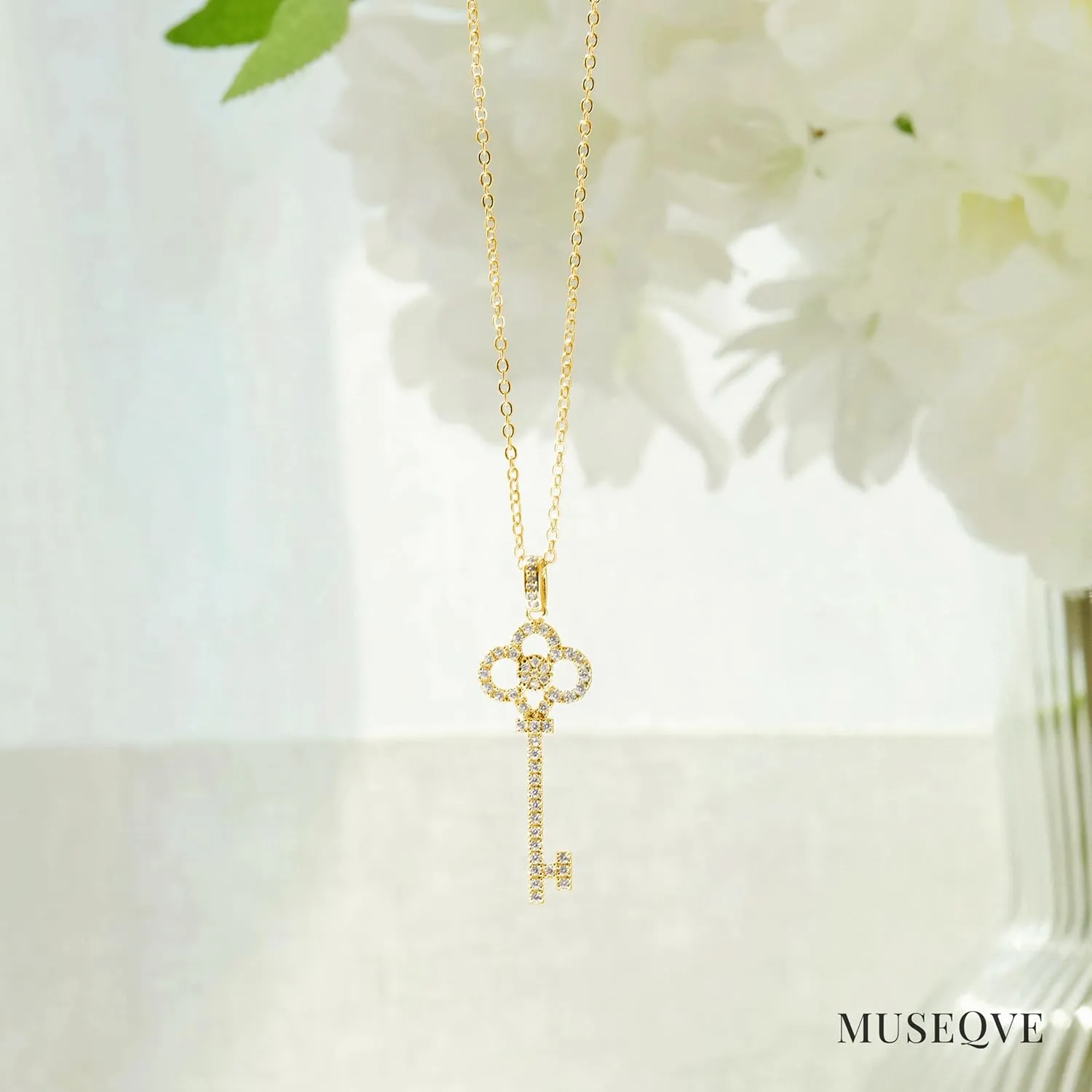 14K Gold Plated Key Necklace for Women  CZ Cubic Zirconia Key Pendant Layering Necklaces  Non-Tarnish Sparkly Jewelry Gifts for Her Mom [KN-CZ]
