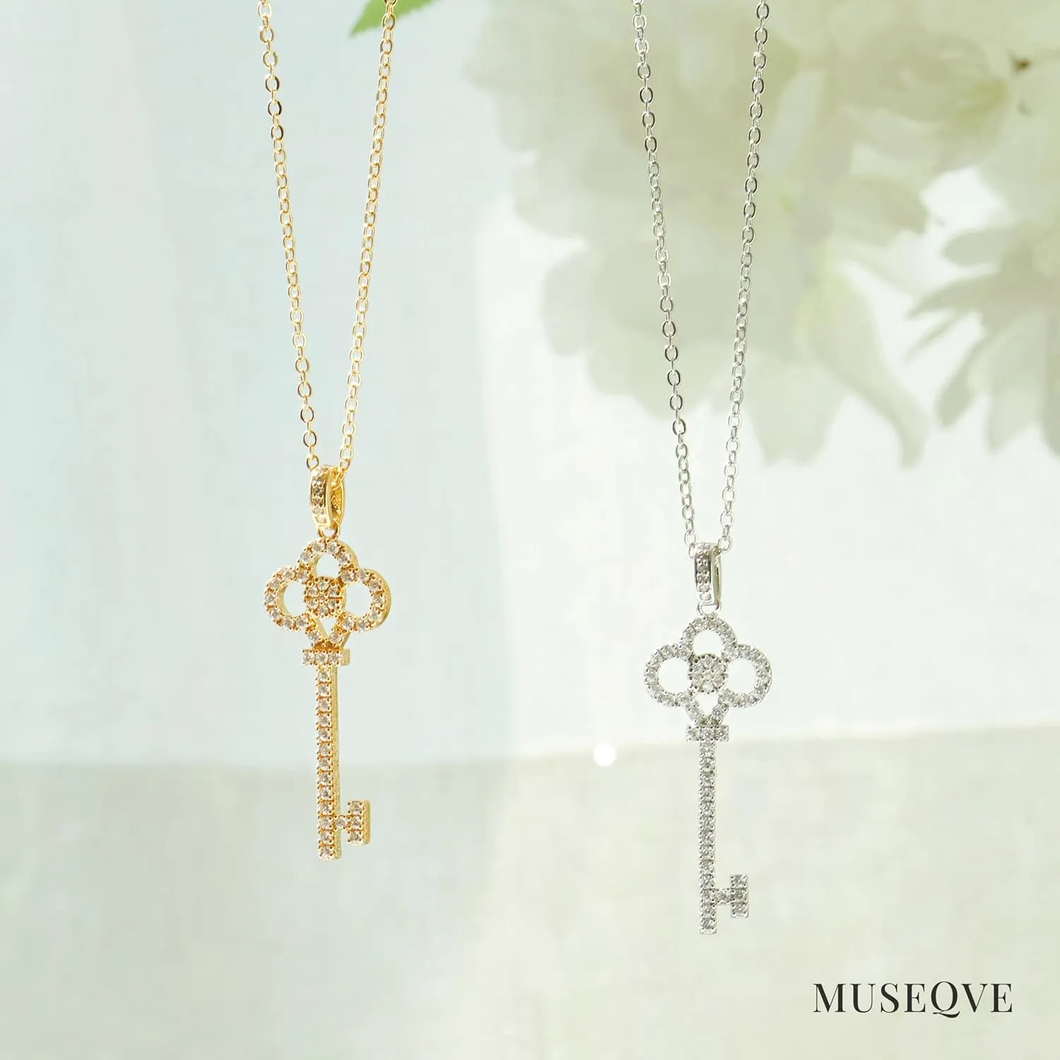 14K Gold Plated Key Necklace for Women  CZ Cubic Zirconia Key Pendant Layering Necklaces  Non-Tarnish Sparkly Jewelry Gifts for Her Mom [KN-CZ]
