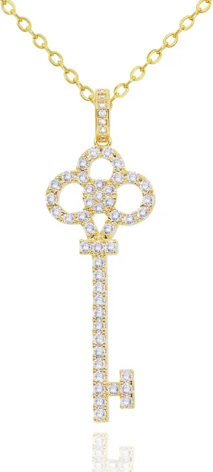 14K Gold Plated Key Necklace for Women  CZ Cubic Zirconia Key Pendant Layering Necklaces  Non-Tarnish Sparkly Jewelry Gifts for Her Mom [KN-CZ]