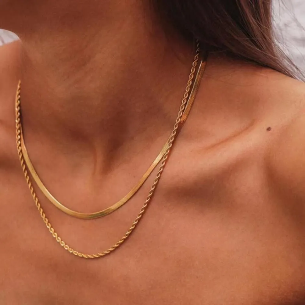 14K Gold Plated Layering Choker Necklaces for Women| Snake Chain,Cuban Link Chain,Paperclip Layered Chains Necklace for Women Trendy Jewelry.