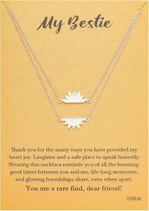 14k Gold Plated Sun Moon Friend Necklace for Women BFF Necklaces for 2, My Besties Friendship Gift