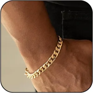 14K Gold/Silver 316L Waterproof Stainless Steel Bracelet For Men, Cuban Chain, W:9mm, L:6.7" 2, Hypoallergenic Jewelry Anniversary Birthday Gifts Friends