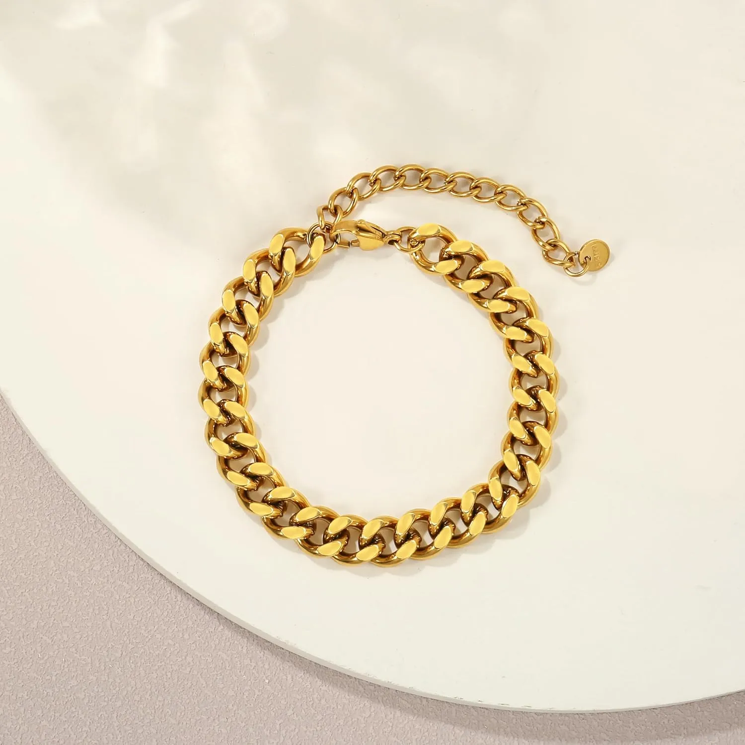 14K Gold/Silver 316L Waterproof Stainless Steel Bracelet For Men, Cuban Chain, W:9mm, L:6.7" 2, Hypoallergenic Jewelry Anniversary Birthday Gifts Friends