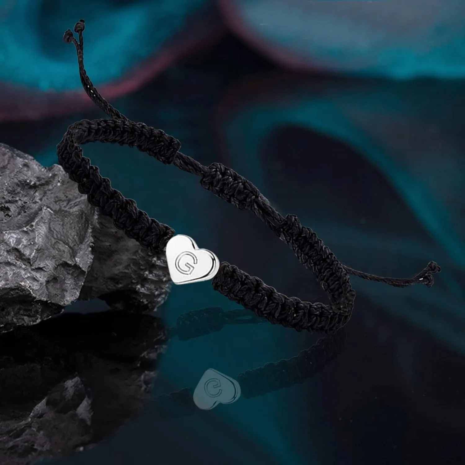 14KWhite Gold Plated Initial Heart String Bracelets for Women Men Teen Girls Boys Handmade Rope Braided Bracelet Minimalist Jewelry Matching Couple Bracelets