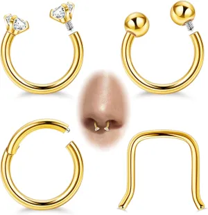 16G 4PCS G23 Titanium Septum Nose Rings for Men Women Horseshoe Septum Ring for Sensitive Skin Hinged Seamless Septum Hoop Cartilage Helix Daith Tragus Piercing Jewelry 8MM 10MM