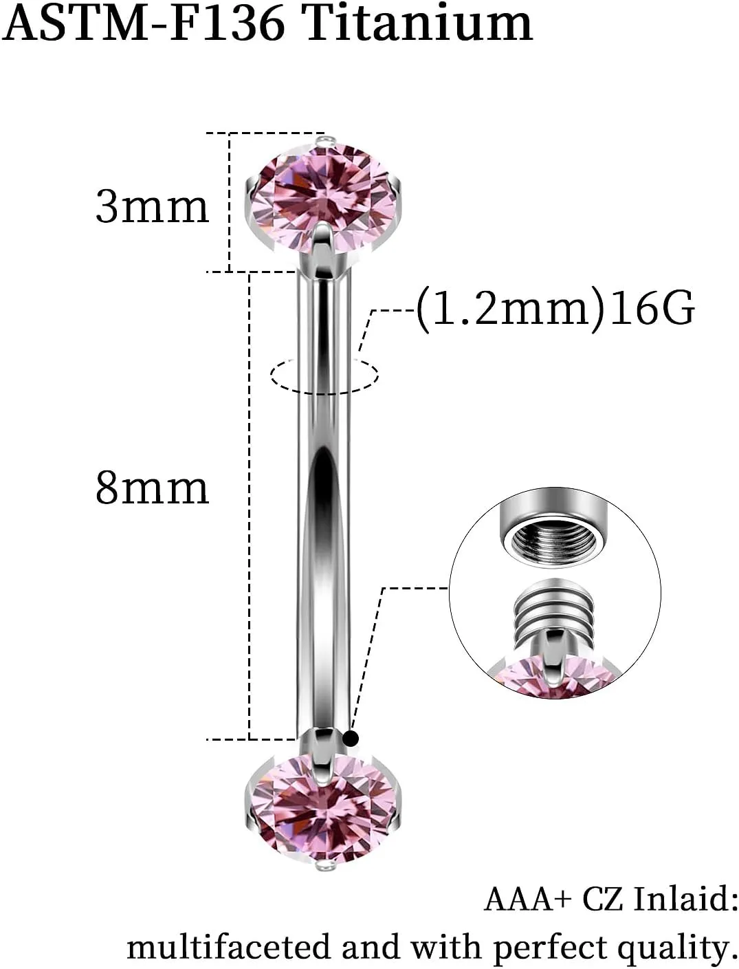16G Astm F136 Titanium Eyebrow Piercing Jewelry Curved Barbell Eyebrow Ring Vertical Labret Lip Jewelry Daith Rook Earrings Navel Small Belly Button Ring Piercing Jewelry for Women Men CZ