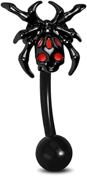 16G Black Spider Eyebrow Ring for Women Men 316L Surgical Steel Dark Spiders Eyebrow Curved Barbell Rings Cartilage Earrings Halloween Body Piercing Jewelry