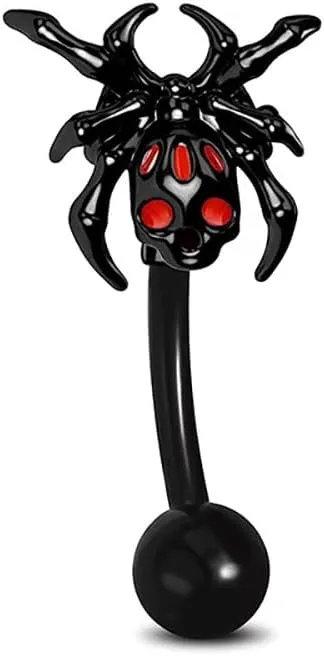 16G Black Spider Eyebrow Ring for Women Men 316L Surgical Steel Dark Spiders Eyebrow Curved Barbell Rings Cartilage Earrings Halloween Body Piercing Jewelry
