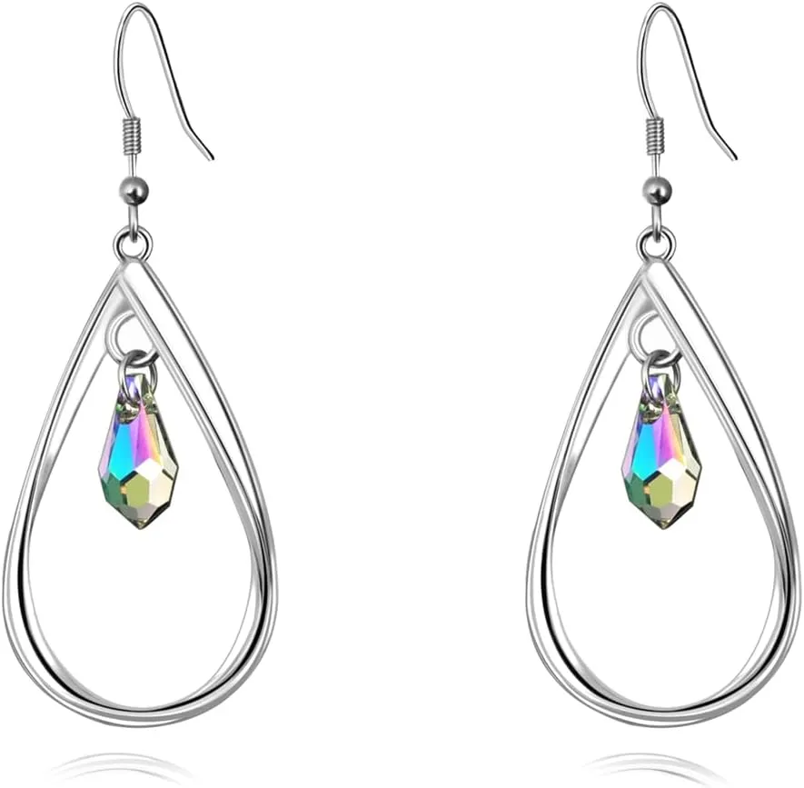 18K Gold-Plated 925 Sterling Silver Swarovski Crystal Twist Leaf Fashion Dangle Earrings for Women