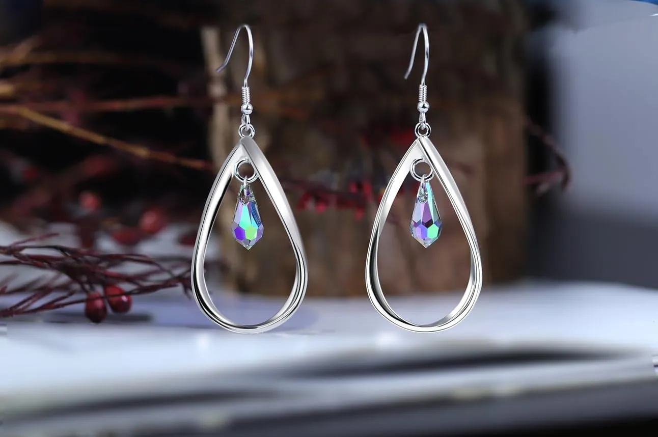 18K Gold-Plated 925 Sterling Silver Swarovski Crystal Twist Leaf Fashion Dangle Earrings for Women