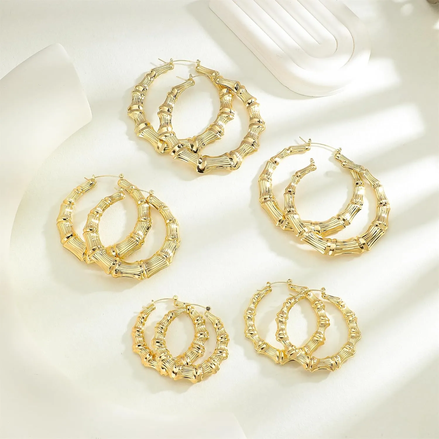 18K Gold Plated Bamboo Hoop Earrings for Women  Large Round Heart Design, 80/90s Ghetto Door Knocker Style, Trendy Hip Hop Jewelry Accessories