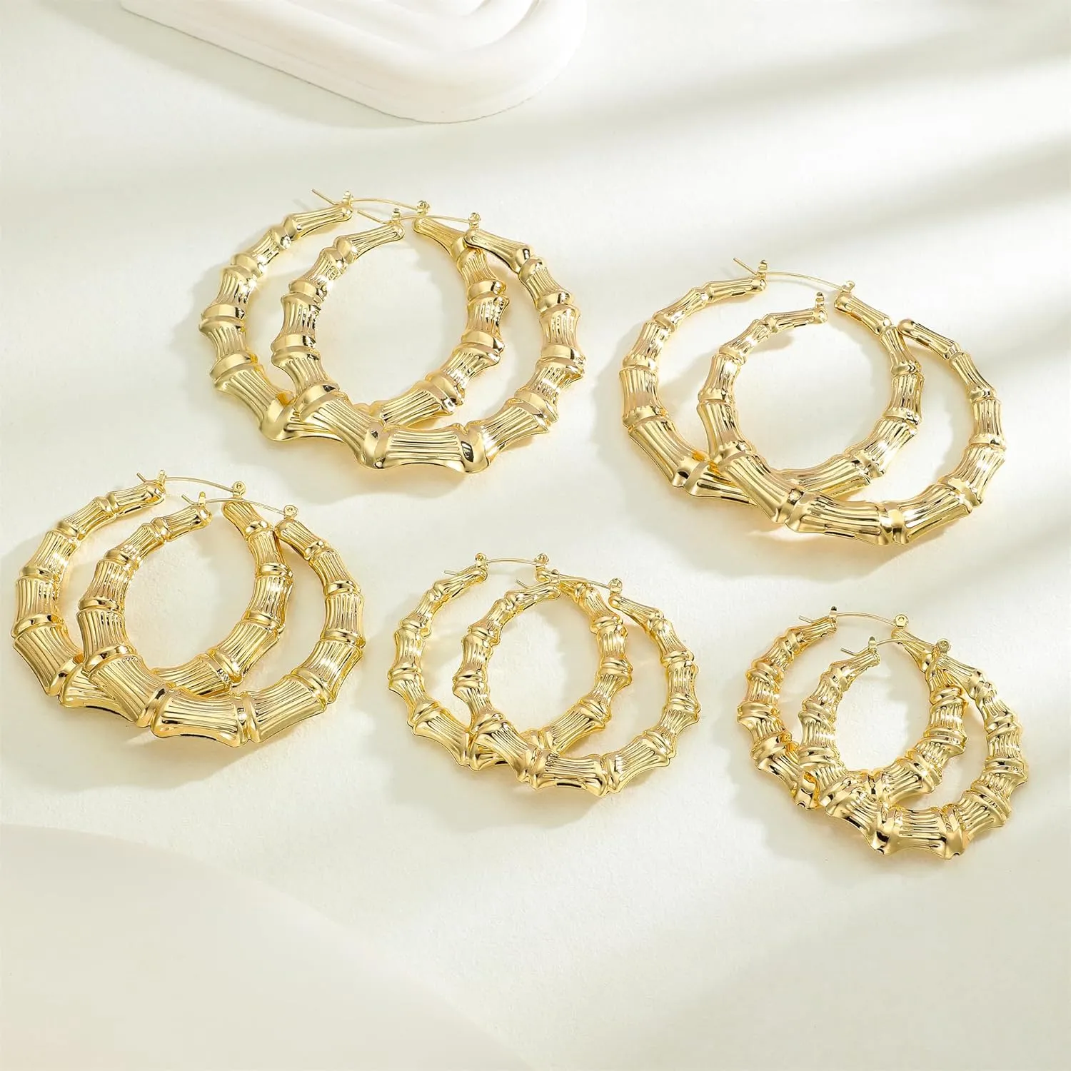 18K Gold Plated Bamboo Hoop Earrings for Women  Large Round Heart Design, 80/90s Ghetto Door Knocker Style, Trendy Hip Hop Jewelry Accessories