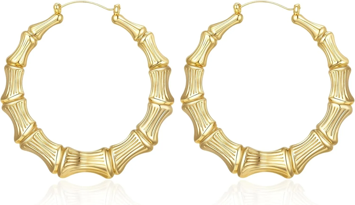 18K Gold Plated Bamboo Hoop Earrings for Women  Large Round Heart Design, 80/90s Ghetto Door Knocker Style, Trendy Hip Hop Jewelry Accessories