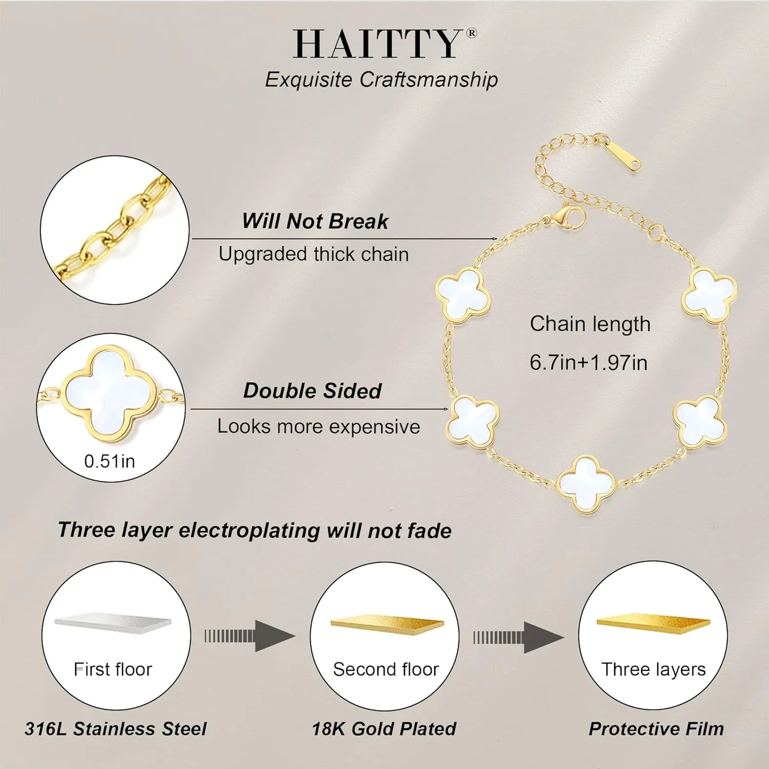 18K Gold Plated Clover Bracelet Set for Women White/Black/Gold/Silver/Green/Pink Adjustable Link Double-Sided Lucky Bracelets Trendy Bracelets Set Jewelry Gifts for Women Men