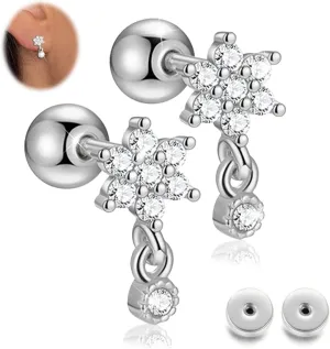 1Pair 14k Gold Flat Back Stud Earrings for Women 316L Surgical Stainless Steel Hypoallergenic Stud Earrings Cubic Zirconia Lobe Earrings Piercing Jewellery